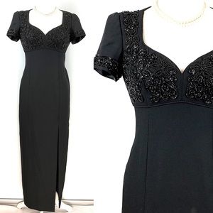 Liz Claiborne NIGHT Black Beaded Yoke Maxi Formal Dress Gown size 6